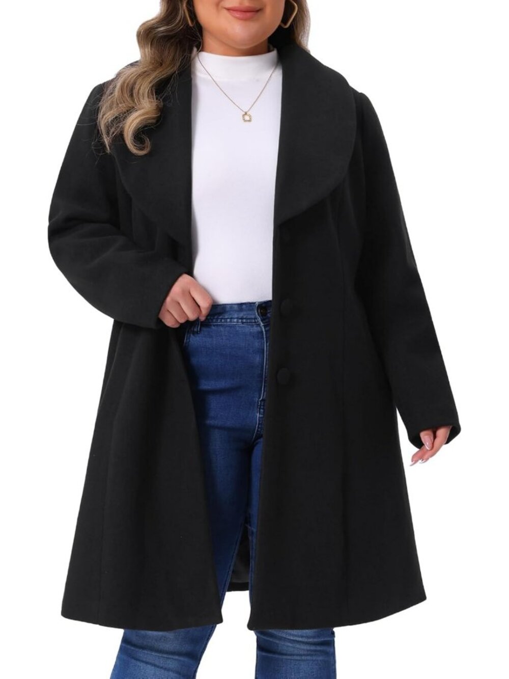 Plus Size Women's Notched Shawl Collar Winter Trench Coat - Stylish & Warm